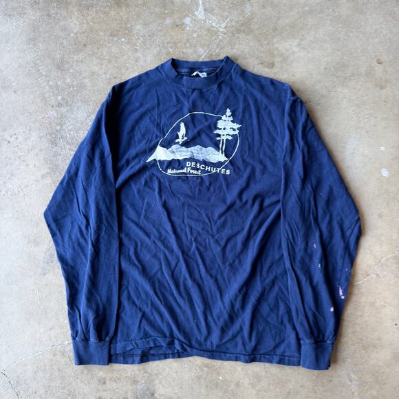 VINTAGE 80S DESCHUTES NATIONAL FOREST LONG SLEEVE T-SHIRT NATURE GRAPHIC MENS XL - Picture 2 of 6